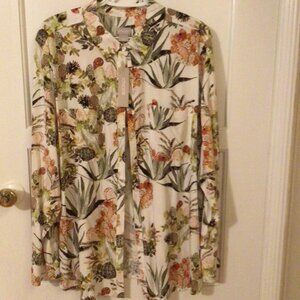 CHICO'S CACTUS PRINT IVORY BUTTON FRONT  SHIRT, 16/18 (3), LONG SLEEVE, NWT